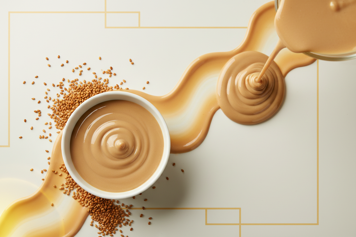 Also so cremig ist unser Tahini auch nicht das ist ein bisschen flüssiger. Außerdem ist unser Sesam gerösteter und ich hab es noch nicht ganz verstanden. Aber davor sind wir Überschriften, beißt sich das dann nicht also denk auch an die Überschriften oder wenn du willst, passt dann danach die Überschriften an und unser Logo hab ich zum Beispiel schon ganz oben bei der Startseite eingebaut also du siehst ja wie unser Logo aussieht den kannst du auch integrieren